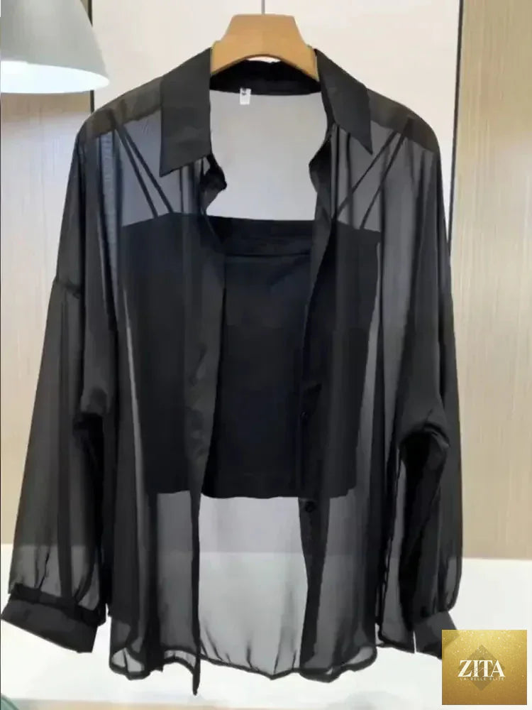 Plus size summer ice silk breathable sunproof shirt by Trendy Attic Store01, lightweight and comfortable for sunny days.