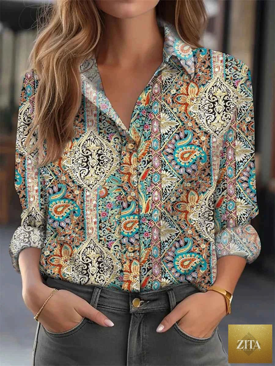 Elegant loose printed blouse for women by THRIXINE, featuring a stylish design and comfortable fit in the active tops category.