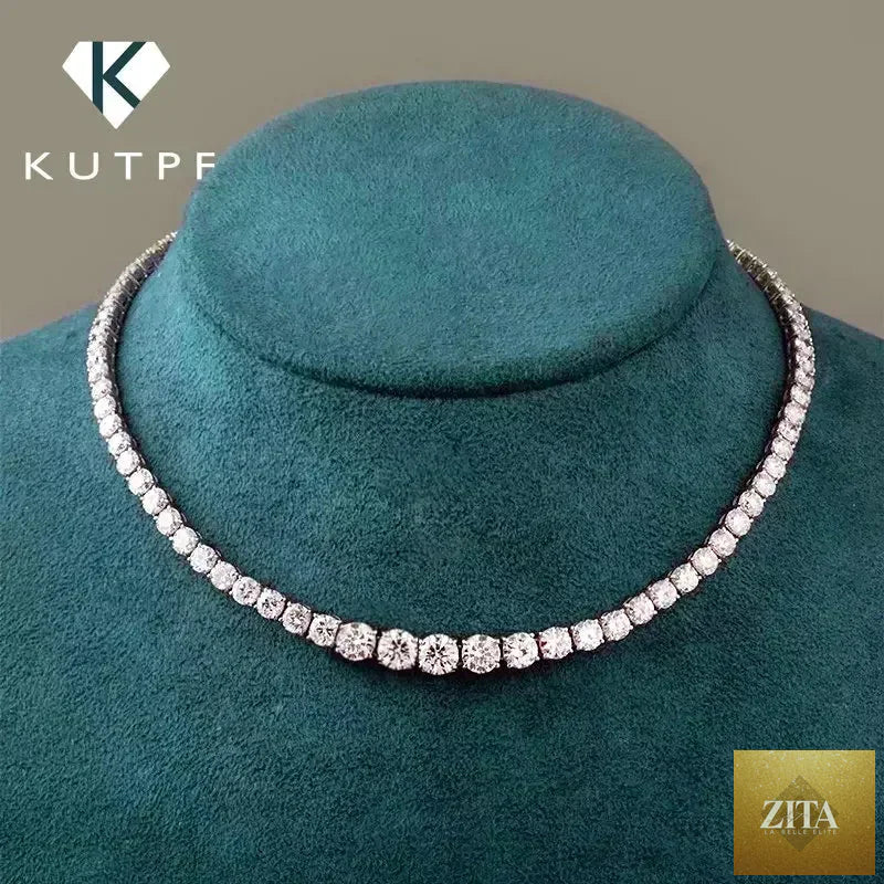 Moissanite diamond tennis necklace with gradient 3-5mm diamonds, S925 silver choker for women, with certificate.