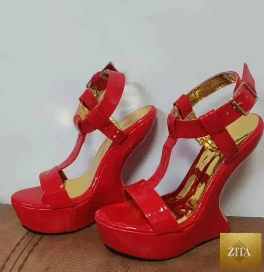 Zita La Belle Elite metallic leather high heels with slingback T-strap design, colorful summer sandals for women.