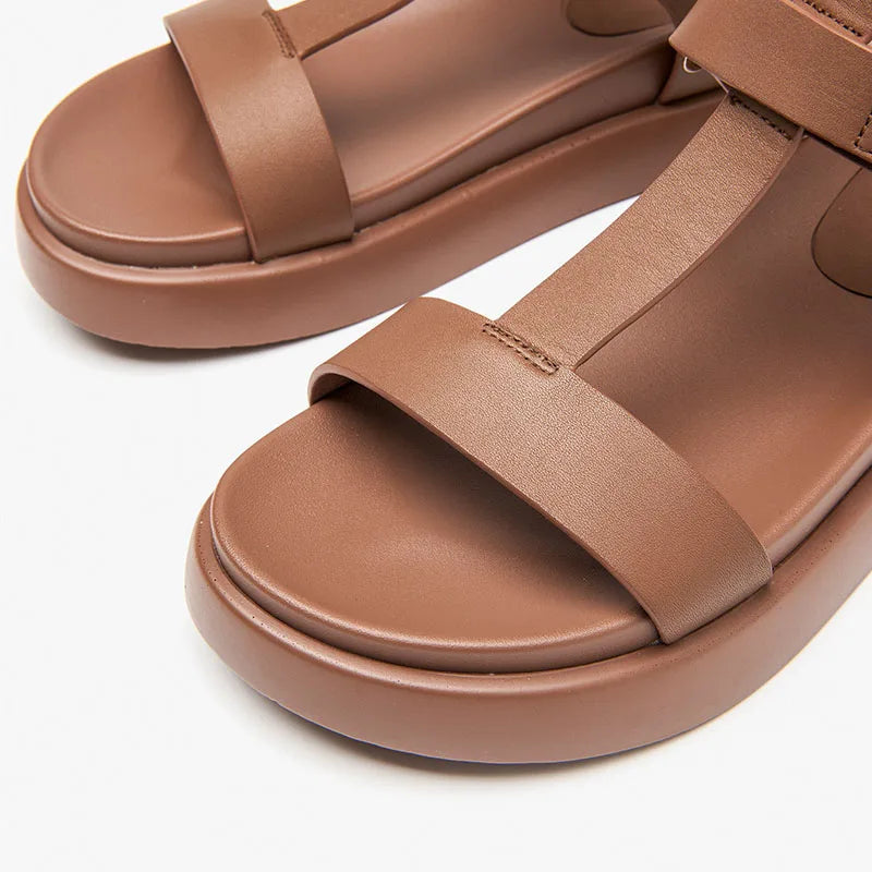 BeauToday Summer Gladiator Sandals Women Calfskin Leather Open Toe T-bar Strap Hook & Loop Summer Ladies Shoes Handmade 07130