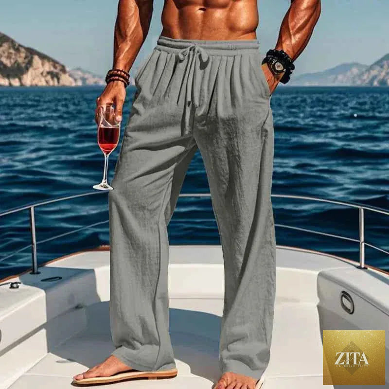 Men's 16-color linen yoga pants by THRIXINE, lightweight and breathable for spring and summer workouts.