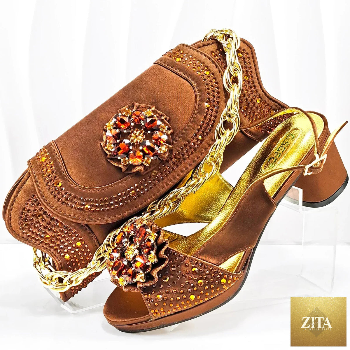 Elegant wedding shoes and matching bag set by EdleessFashion, featuring luxurious design and detailed craftsmanship.