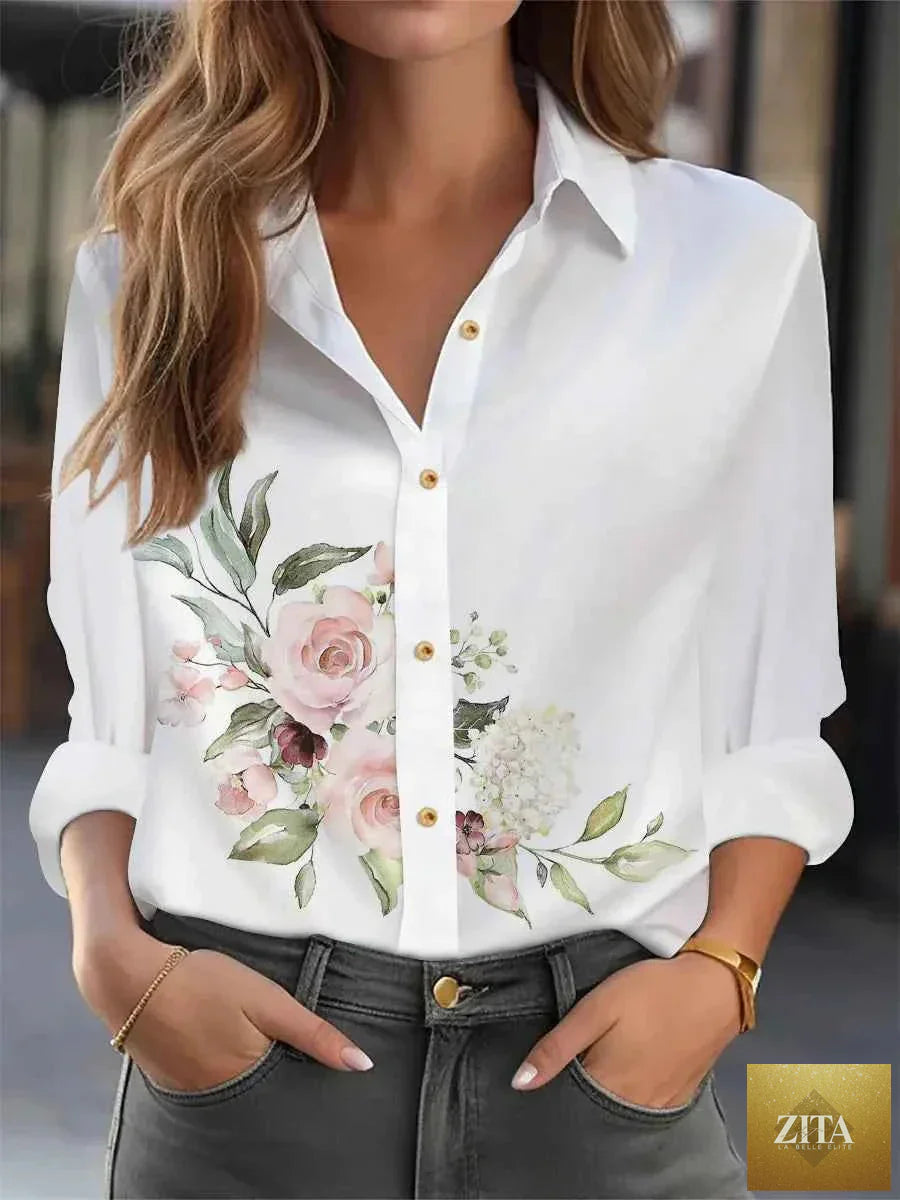 Elegant loose printed blouse for women by THRIXINE, stylish active top with floral pattern and relaxed fit.
