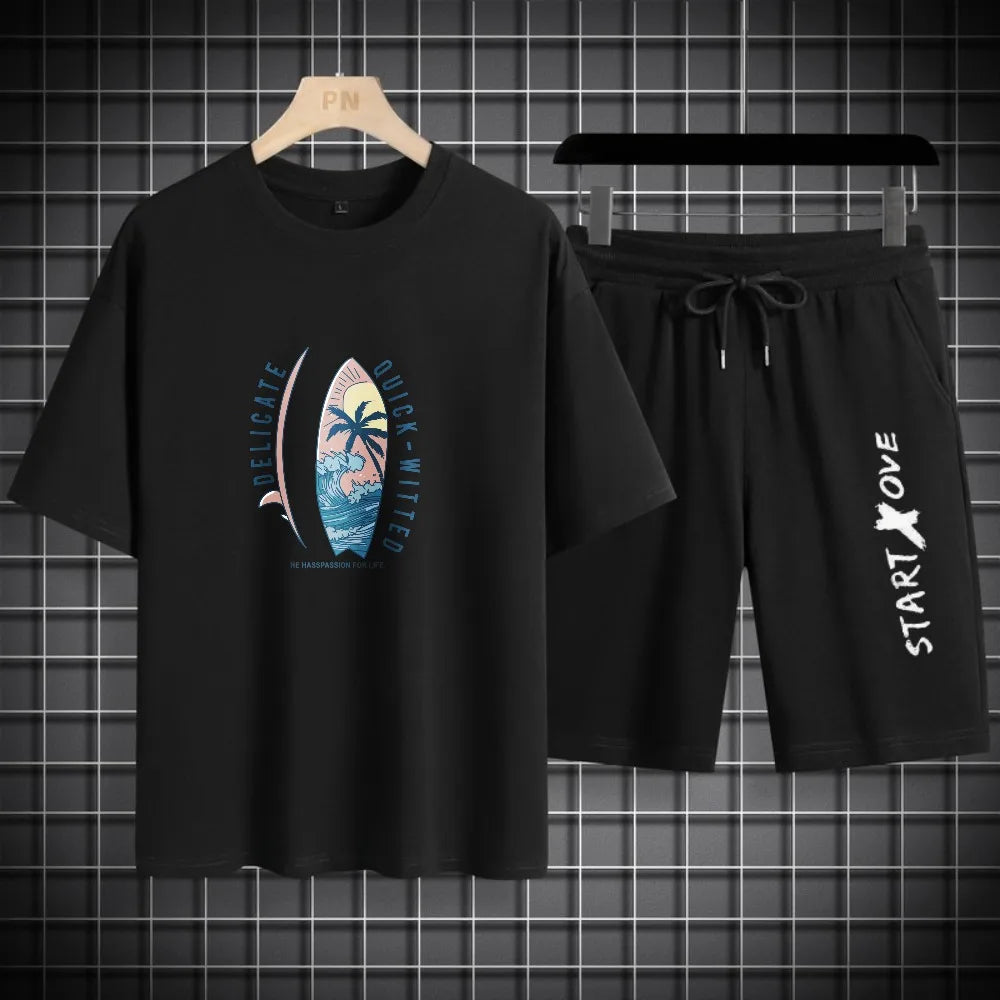 Men's waffle summer casual tracksuit set from THRIXINE, featuring lightweight activewear with a comfortable fit and stylish design.