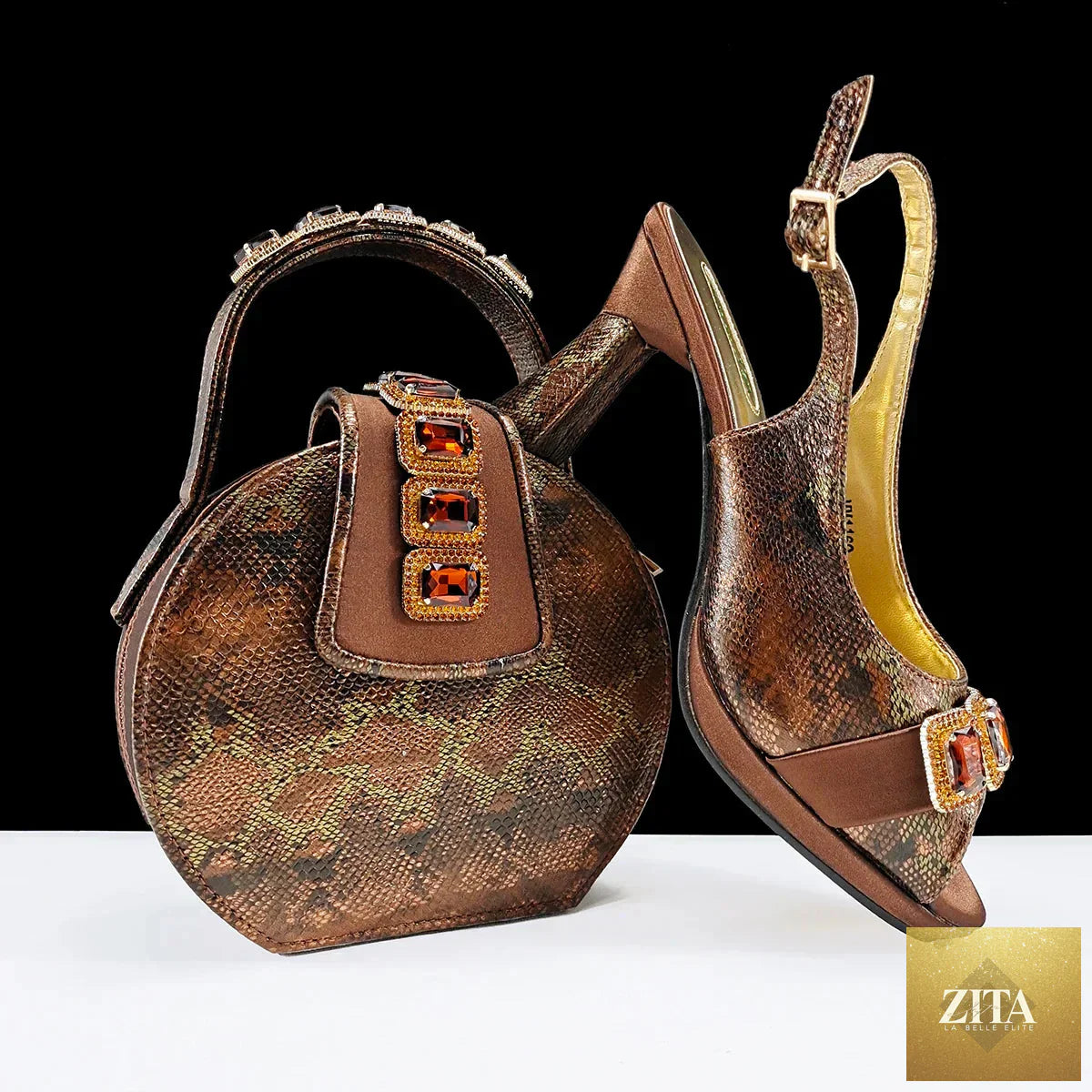 Luxurious EdleessFashion Italian shoes and bag set with elegant design, featuring stylish footwear and matching handbag.