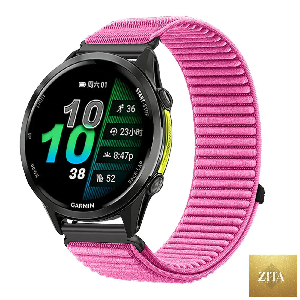 Coros Nylon breathable smartwatch band by BandsCo Straps attached to a COROS smartwatch, showcasing lightweight, comfortable strap design.