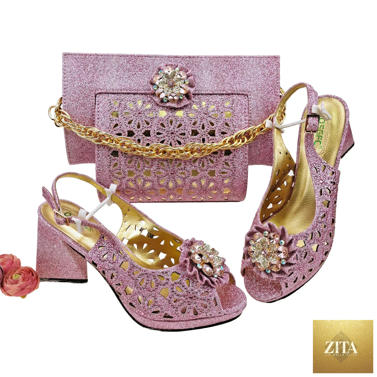Elegant Italian shoes and bag set by EdleessFashion, featuring luxurious evening party footwear and matching accessories.