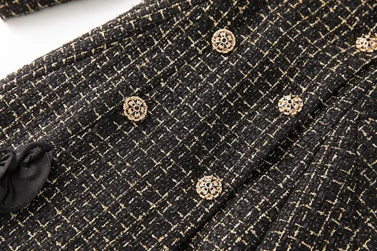 MoaaYina Winter Gray Black Coat With Grid Pattern And Double Breasted Lace Up Coat With Fungus Edge S-4XL ZITA LA BELLE ÉLITE