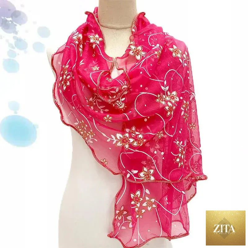Lightweight silk lace scarf with elegant print, women’s neckerchief shawl, stylish wrap accessory by Trendy Attic Store01