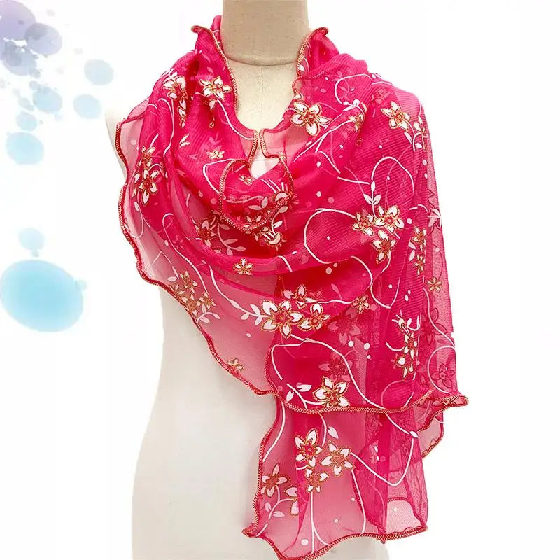 Lace Scarf Lightweight Elegant Print Silk Neckerchief Shawl Wraps
