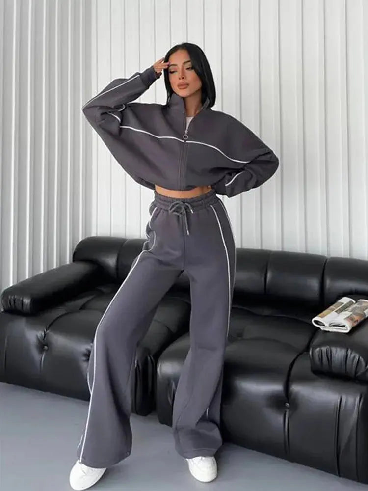 womens clothing 2 pieces set Casual Sports Suits Long Sleeved Half High Collar Cardigan Sweater Trouser Tracksuit Women Clothing ZITA LA BELLE ÉLITE