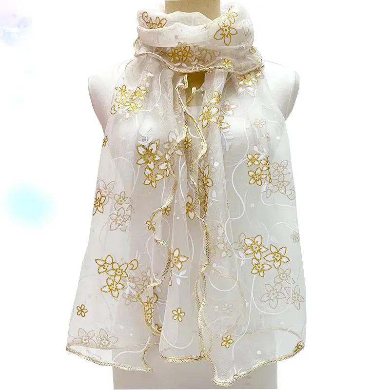 Lace Scarf Lightweight Elegant Print Silk Neckerchief Shawl Wraps