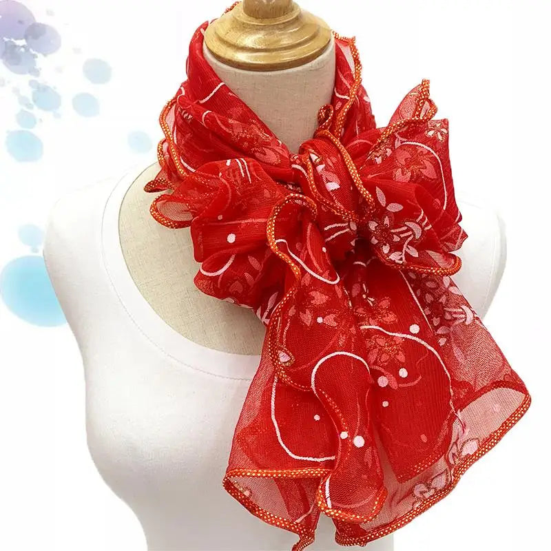 Lace Scarf Lightweight Elegant Print Silk Neckerchief Shawl Wraps