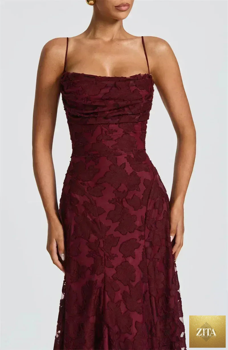 Femstylo women's backless spaghetti strap maxi dress with off-shoulder design, lace-up style, perfect for evening or party occasions.