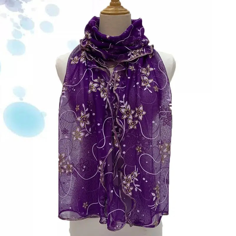 Lace Scarf Lightweight Elegant Print Silk Neckerchief Shawl Wraps