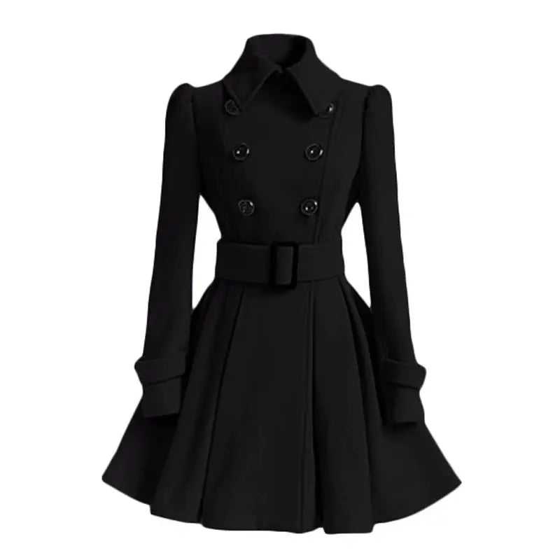 Women Vintage Double Breasted Coats Classic Long Trench With Belt Office Lady Female Autumn Winter Woolen Tops Slim Overcoat ZITA LA BELLE ÉLITE