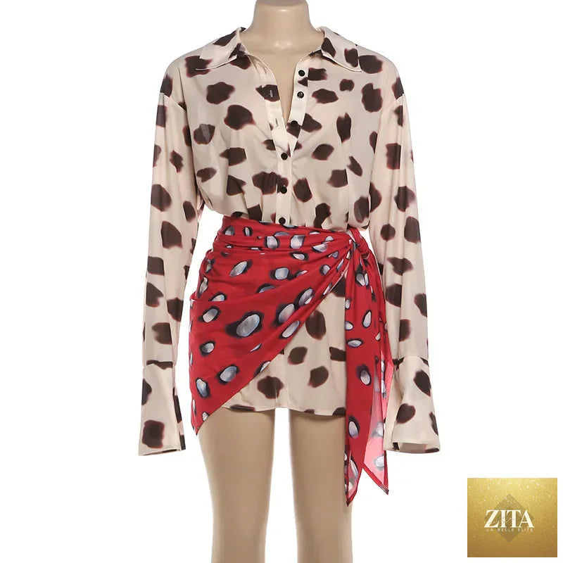 Sexy Printed With Detachable Scarf Women's Shirt Dress Lapel Collar Full Sleeve Button Mini Dresses 2026 Summer Chic Female Robe