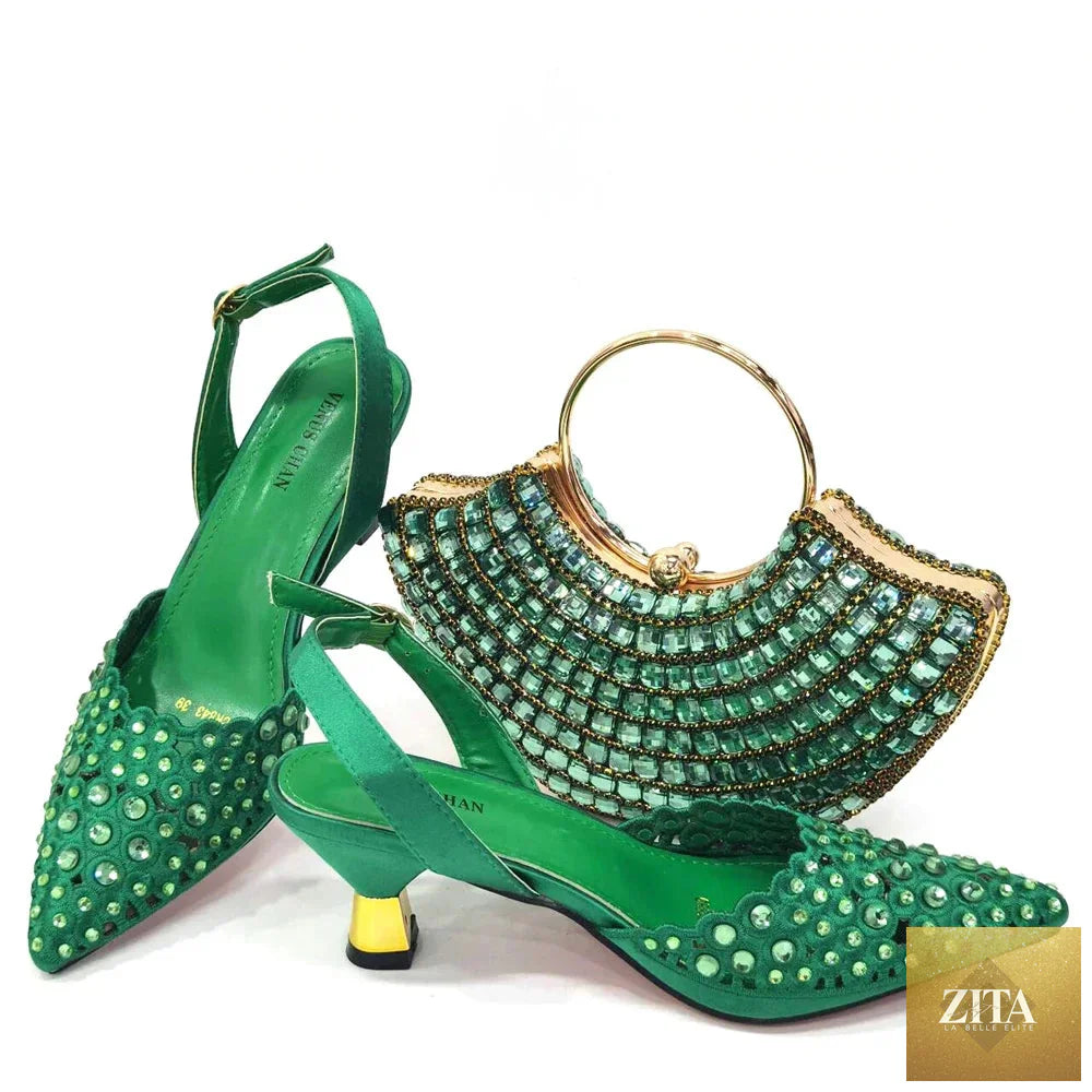 Elegant luxury pattern ladies shoes and matching bag set from EdleessFashion, featuring intricate design and stylish accessories.