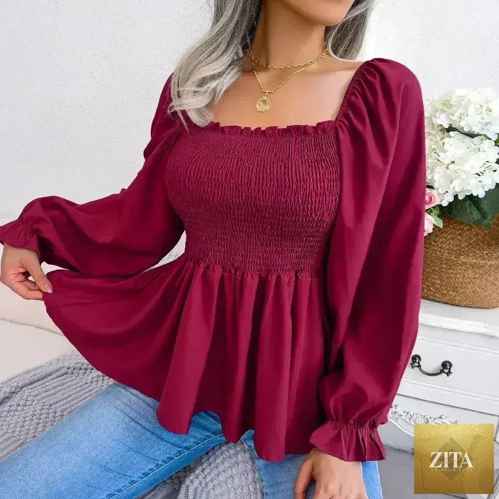 Femstylo loose fit chiffon blouse in elegant polyester, stylish top with flowy fabric and relaxed fit, perfect for casual or dressy occasions.