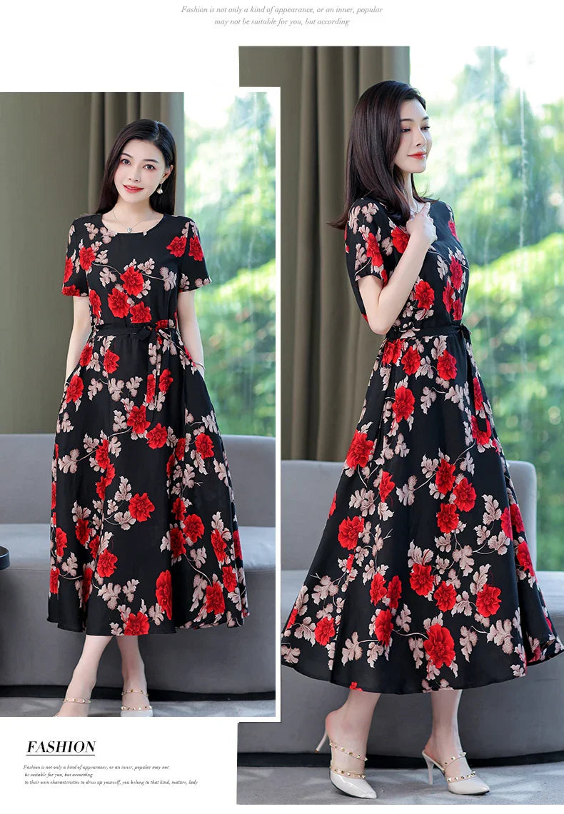 Women Summer Loose Casual O-neck Dresses Plus Size