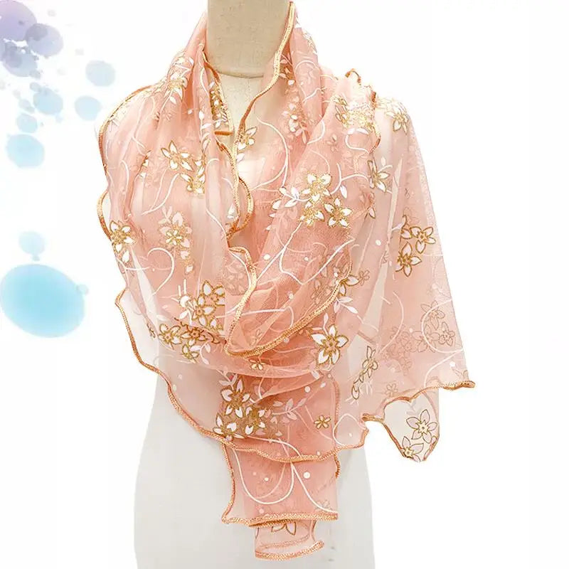 Lace Scarf Lightweight Elegant Print Silk Neckerchief Shawl Wraps