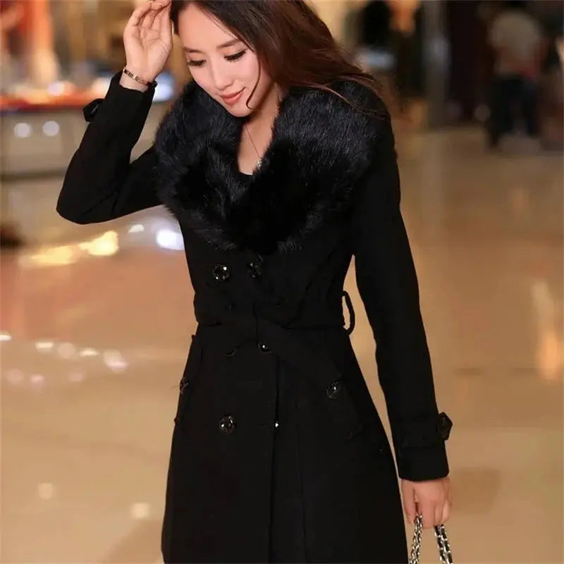 Korean Fashion Women Casual Loose Woolen Coat Elegant and Chic Solid Outerwear Long Overcoat with Belted Female Warm Cloak ZITA LA BELLE ÉLITE