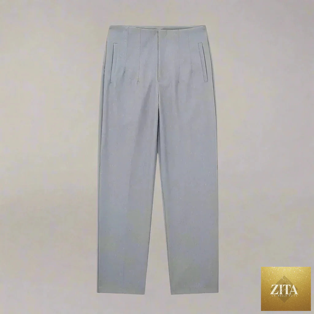 Women’s high waist slim casual trousers by Zita La Belle Elite, showcasing a fitted silhouette and stylish design in neutral fabric.
