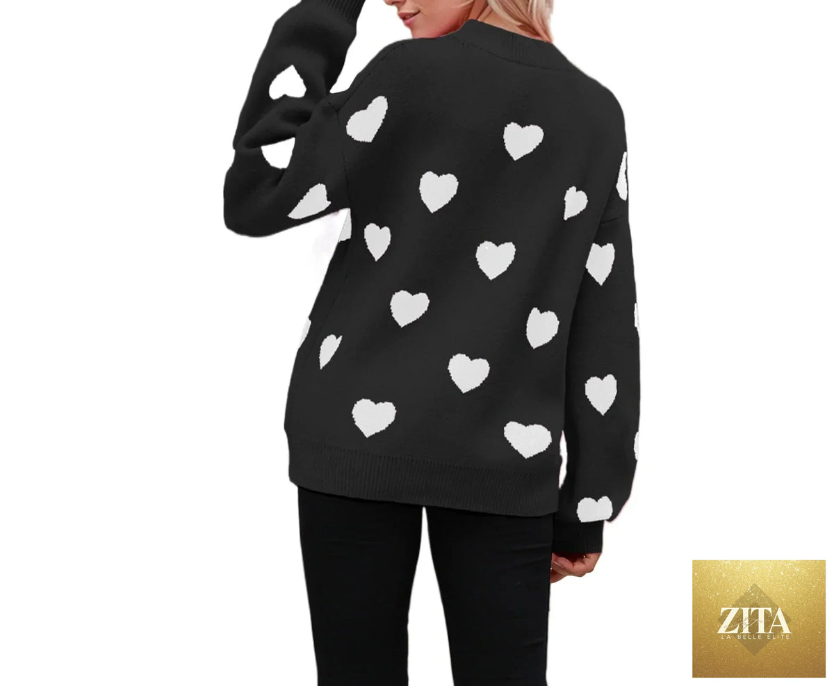 Women’s Endless Love With Hearts sweater by Trendy Attic Store01, featuring a cozy knit design with heart patterns.