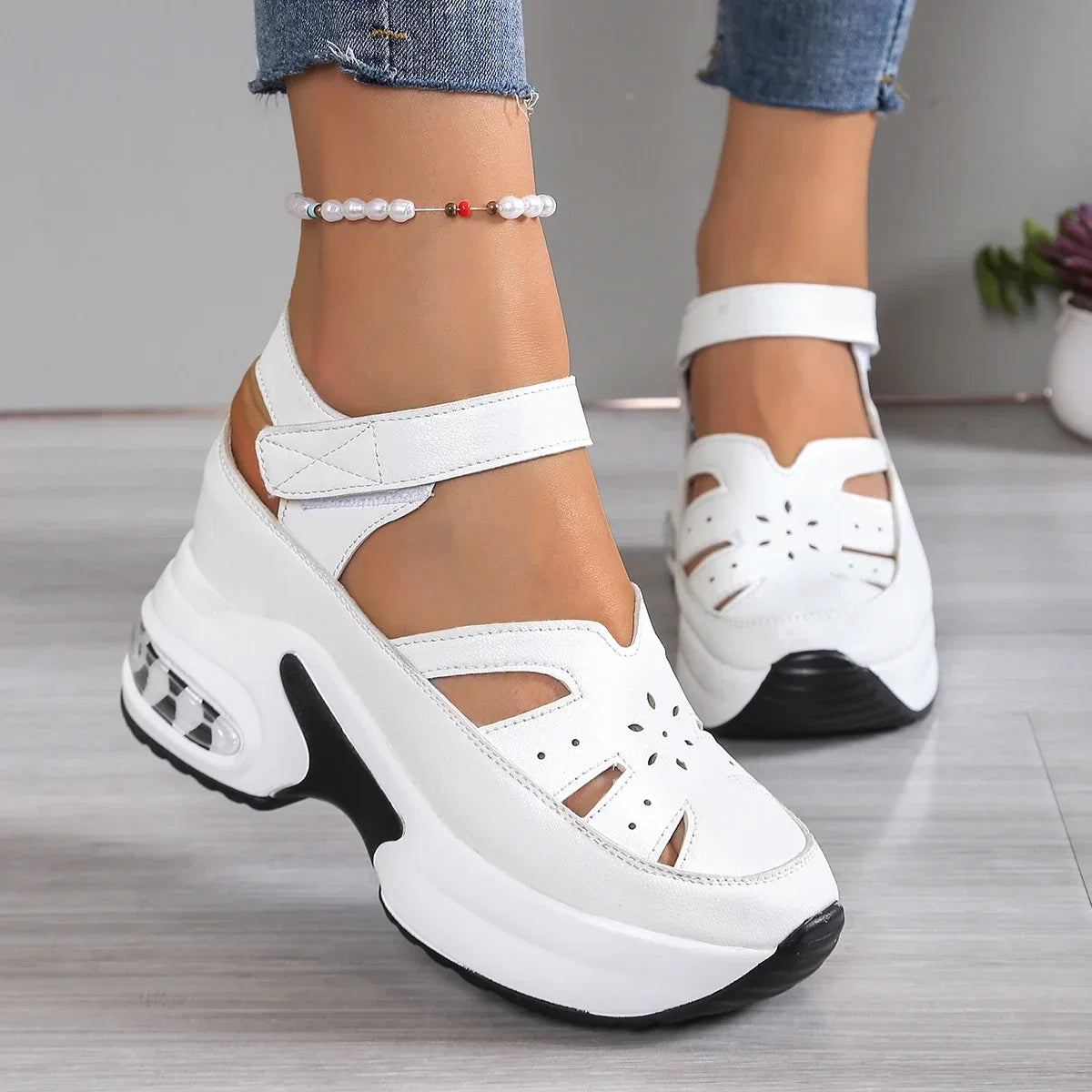 Women’s closed toe wedge sandals with buckle straps, ideal for office and summer wear, featuring a stylish solid design.