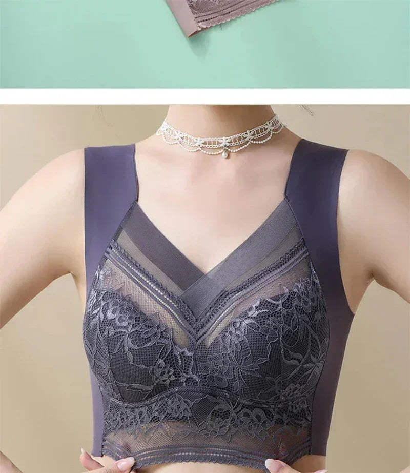 Femstylo women's large L-6L push-up ice silk seamless lace wireless bralette, summer plus size lingerie top, underwear