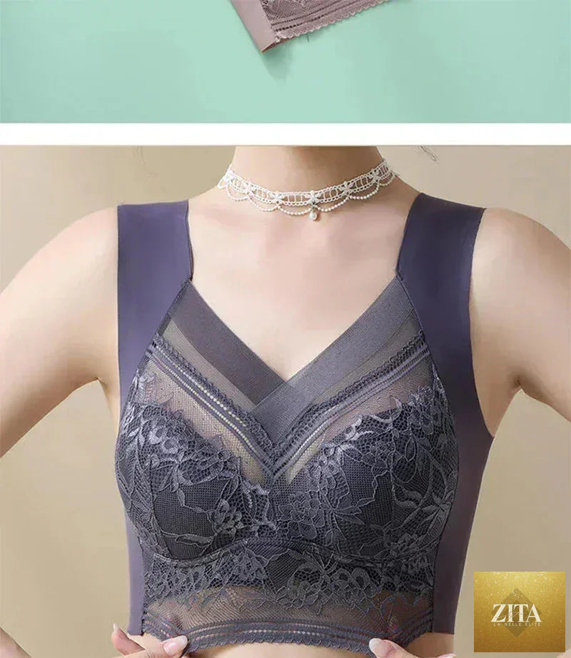 Femstylo L-6L women’s large lace wireless push-up bra in ice silk, seamless plus size summer lingerie top, soft and supportive.