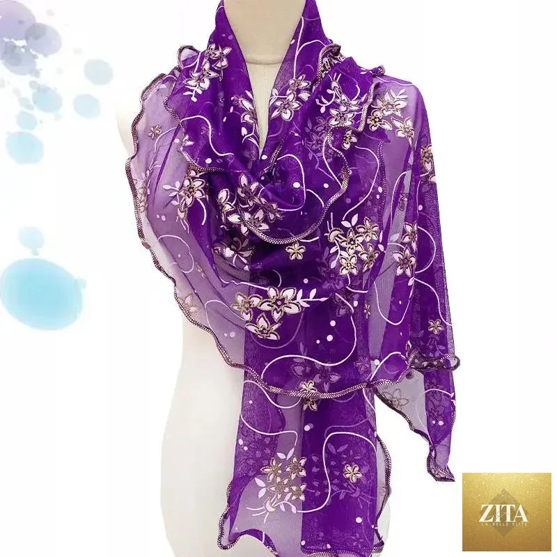 Lightweight lace silk women’s scarf with elegant print, versatile neckerchief or shawl wrap, stylish accessory by Trendy Attic Store01
