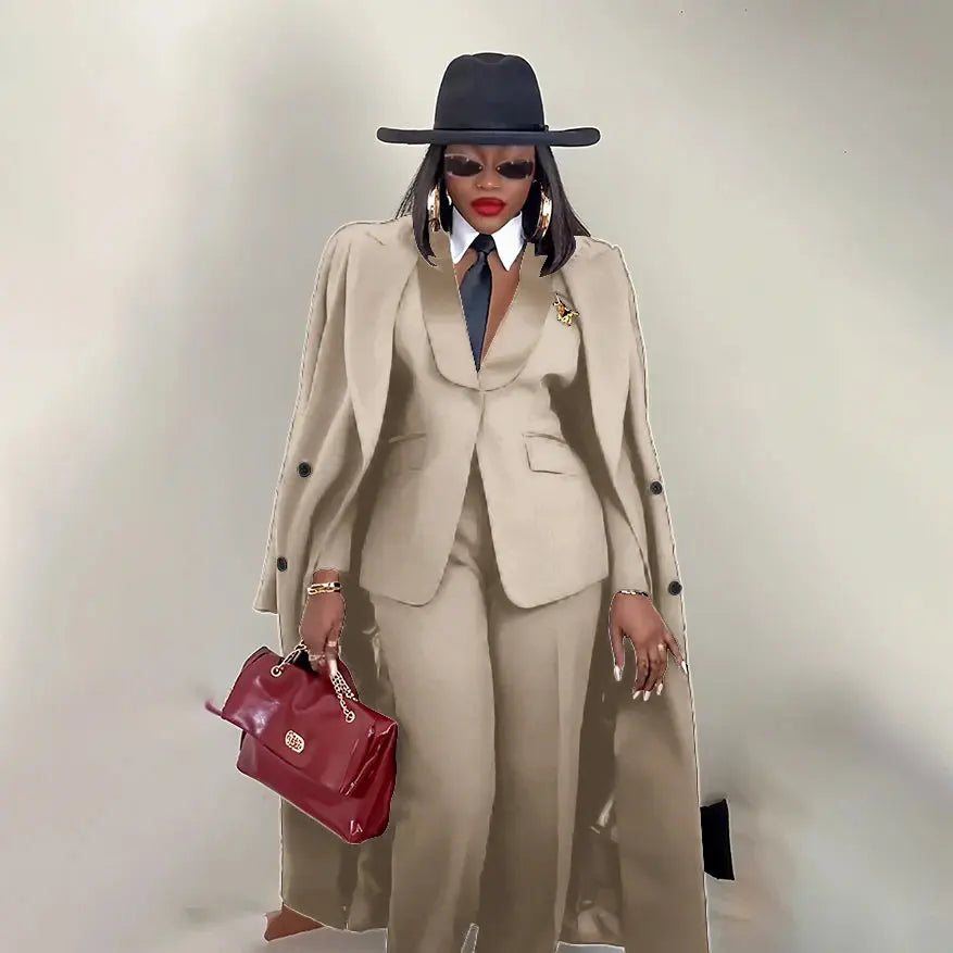 Modern Women's Suit New 3 Piece Pants Sets Blazer+Trousers+Overcoat Office Commute Elegant Style Banquet Dinner Formal Wear ZITA LA BELLE ÉLITE