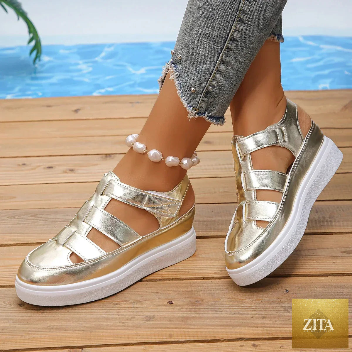 Women’s summer wedge sandals with hollow-out gladiator design, breathable thick sole, and platform heel, from LadyShow.Store.