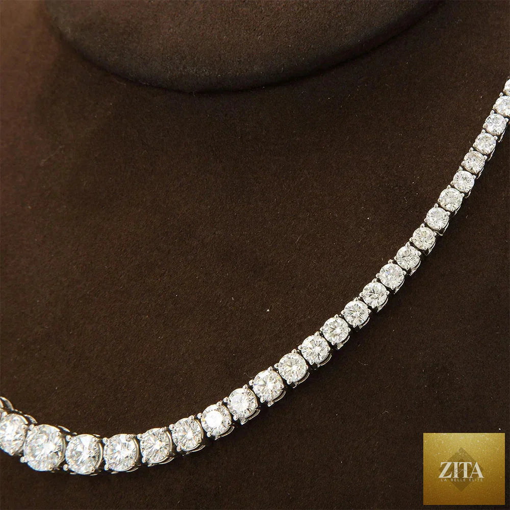 Moissanite diamond tennis necklace with gradient 3-5mm diamonds, S925 silver choker for women, with certificate of authenticity.