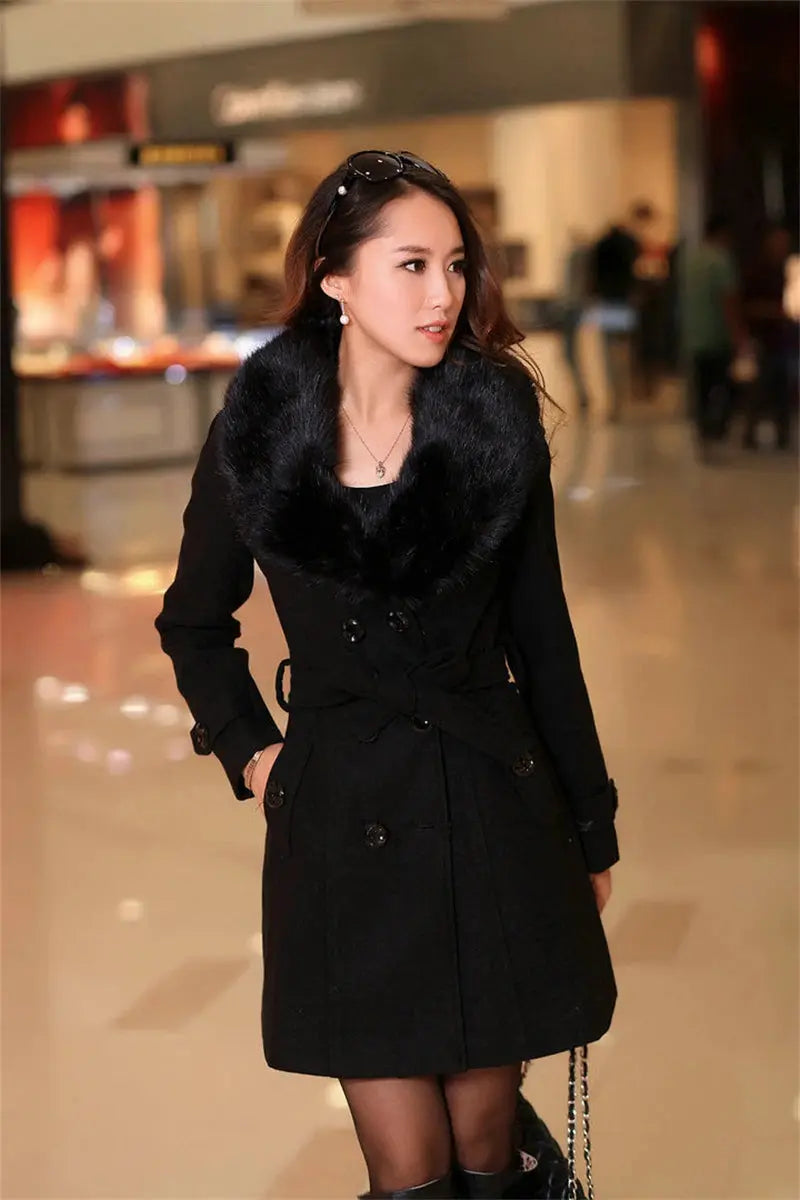 Korean Fashion Women Casual Loose Woolen Coat Elegant and Chic Solid Outerwear Long Overcoat with Belted Female Warm Cloak ZITA LA BELLE ÉLITE