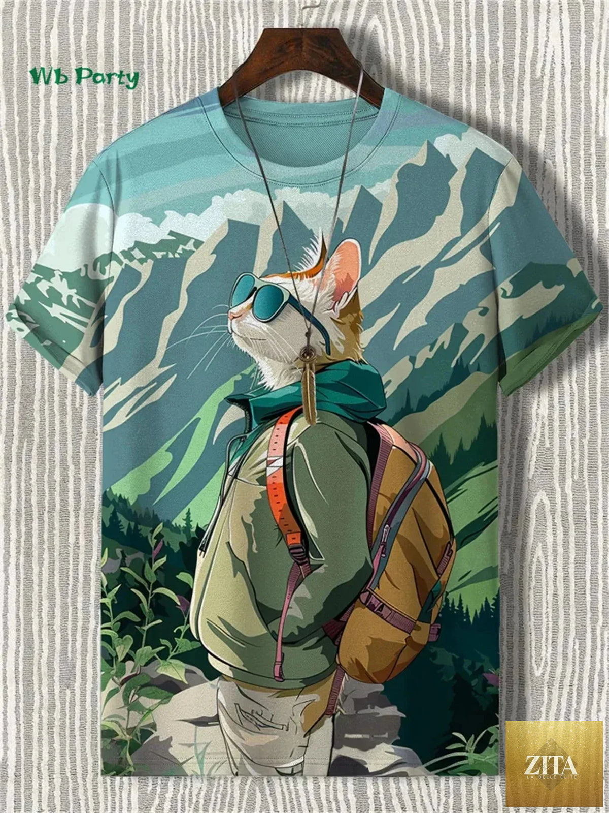 Zita La Belle Elite 3D travel cat print t-shirt featuring playful summer streetwear design with vibrant colors and fun feline artwork.