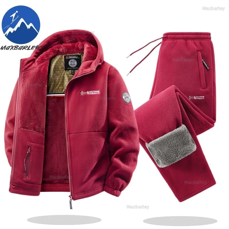 Maxbarley Winter Sportswear Set Mens Retro Training Thick Fleece Jacket + Pants Two Piece Set Casual Ski Running Tracksuit Suit ZITA LA BELLE ÉLITE