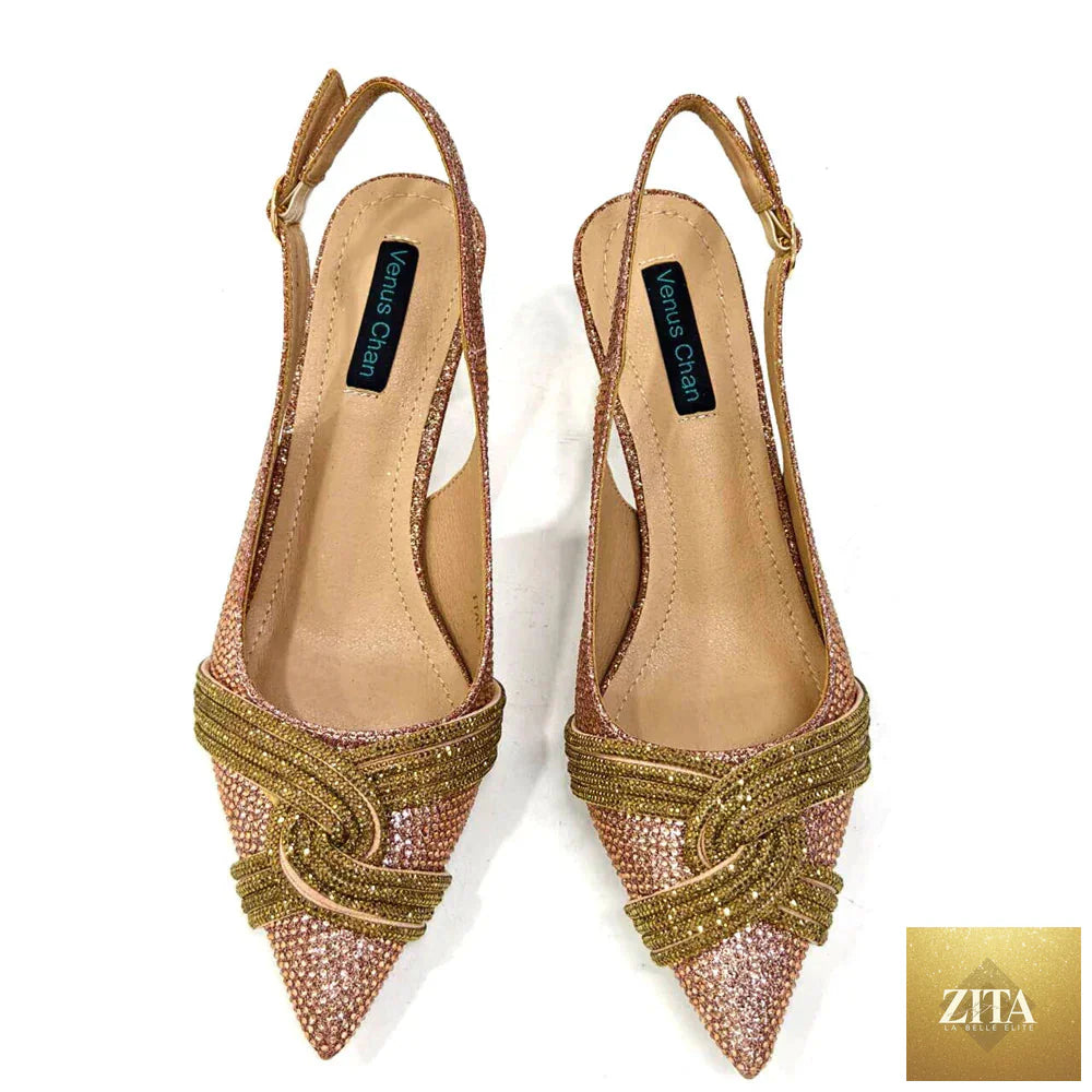 Elegant women's shoes and matching bag set by EdleessFashion featuring rhinestone details, perfect for special occasions.