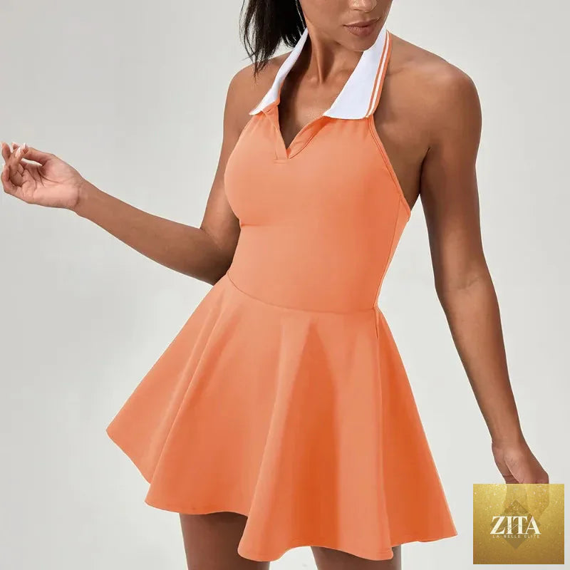 A-line women's tennis and golf jumpsuit dress by THRIXINE featuring a sporty, stylish design perfect for active wear.
