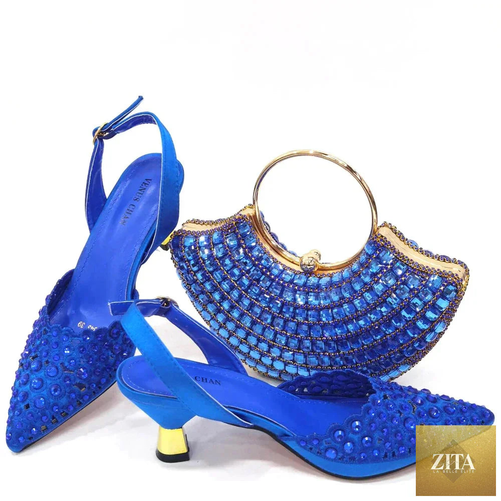 Elegant luxury ladies shoes and matching bag set by EdleessFashion featuring stylish patterns and sophisticated design.
