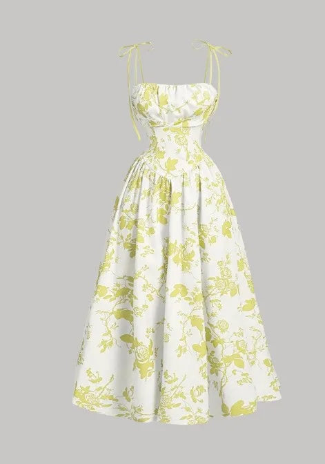 Women's Floral Slip Dress French Vintage High Waist Casual Sundress