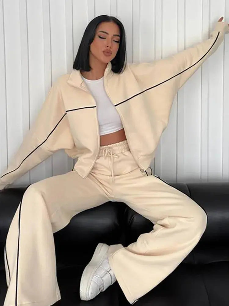 womens clothing 2 pieces set Casual Sports Suits Long Sleeved Half High Collar Cardigan Sweater Trouser Tracksuit Women Clothing ZITA LA BELLE ÉLITE