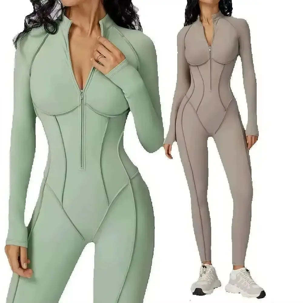 Yoga Set Women's Tracksuit Zipper Long Sleeve Jumpsuits One-Piece Suit Gym Push Up Workout Clothes Fitness Bodysuit Sportswear ZITA LA BELLE ÉLITE