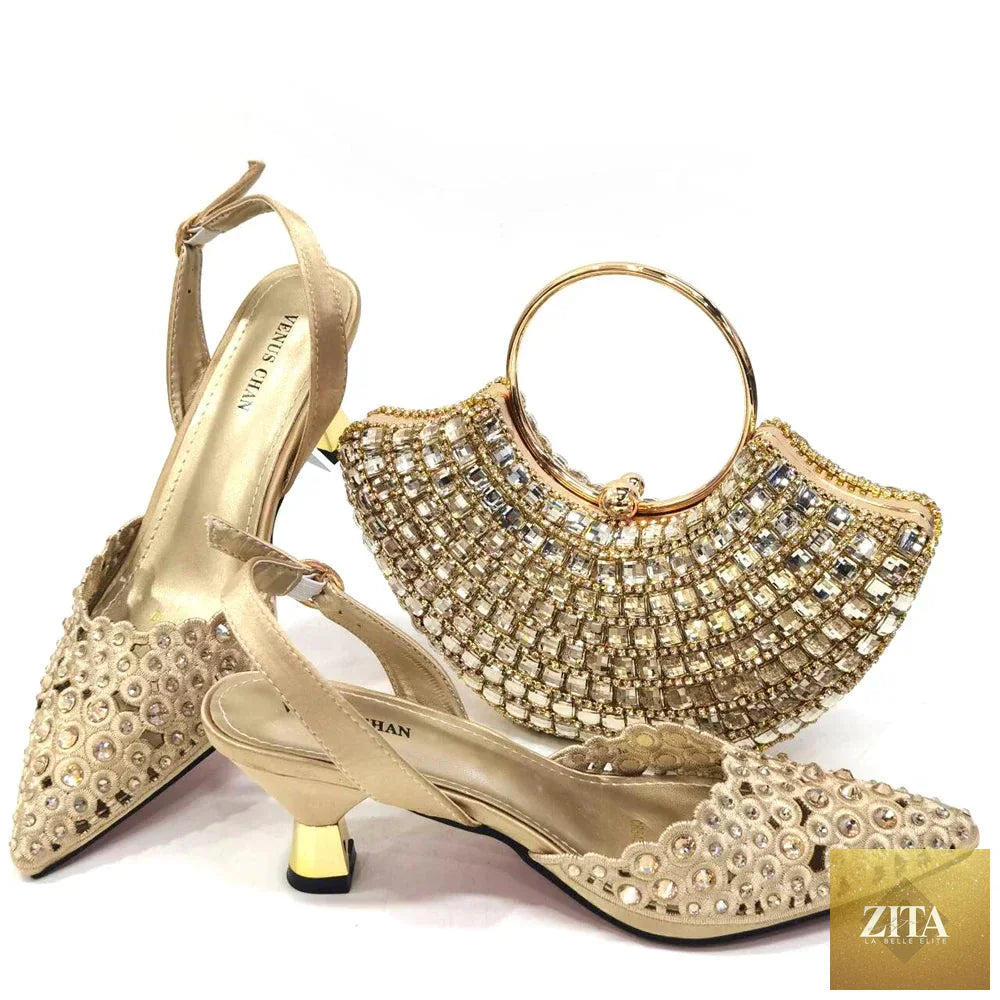 Luxury pattern ladies shoes and matching bag set by EdleessFashion, featuring elegant design and intricate detailing.