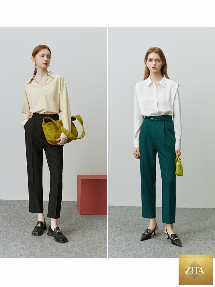 Women’s tapered nine-point casual pants by nowadaysfashion, straight loose fit suit pants for versatile, comfortable style.