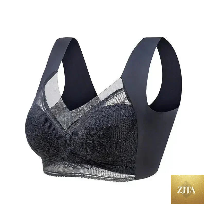 Femstylo women's large lace wireless push-up ice silk bralette, seamless plus size summer lingerie top, comfortable and stylish.