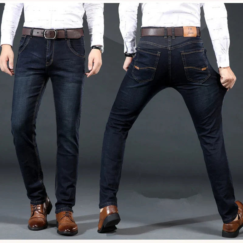 Men Light Luxury Stretch Slim Fit Comfortable Soft Pants Straight Casual Denim Trousers