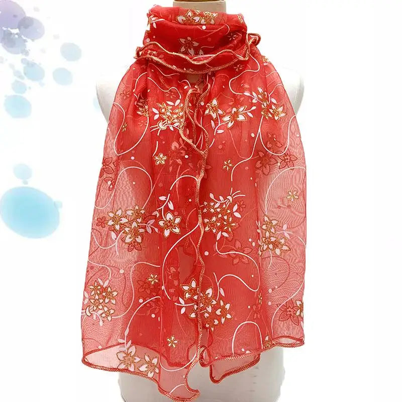 Lace Scarf Lightweight Elegant Print Silk Neckerchief Shawl Wraps